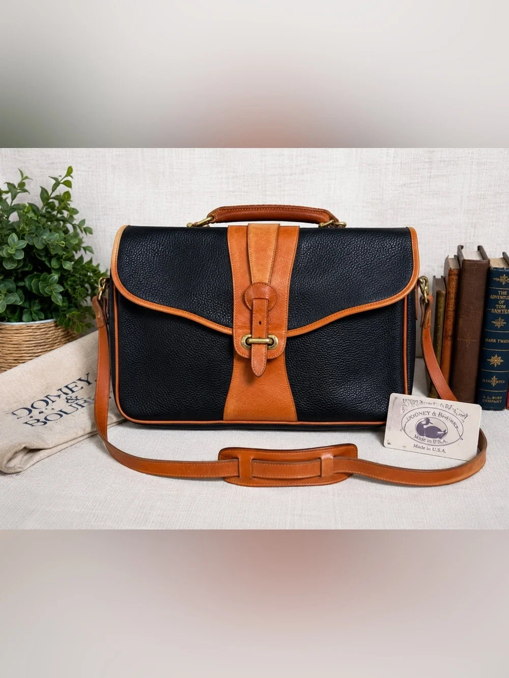 Vintage Dooney & Bourke AWL Black Leather Briefcase USA Made